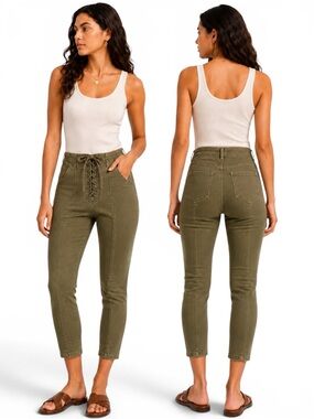 A.L.C‎ Army Green Lace Up Corset Capri Pants Boho Y2K Size 2